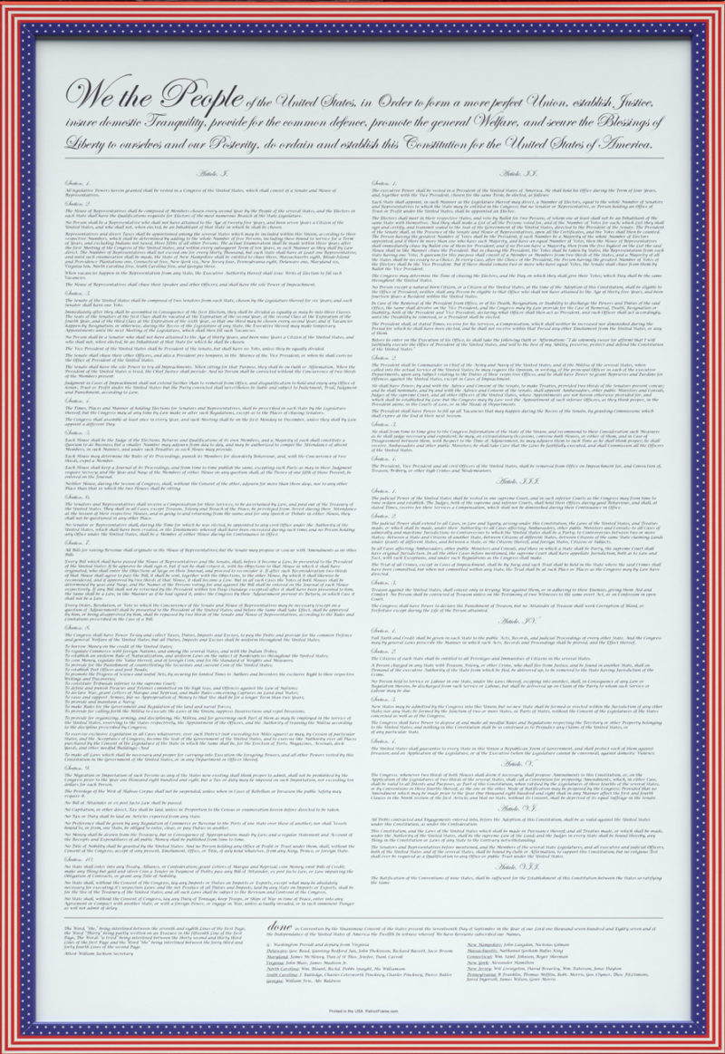 U.S. Constitution Poster - Contemporary on White Paper